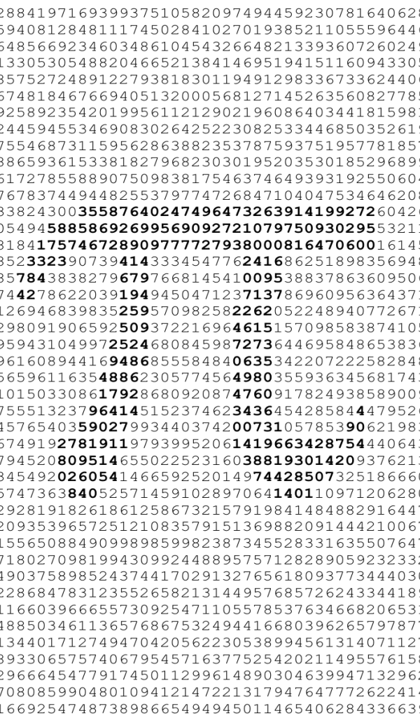 Число ПИ, цифры на белом фоне