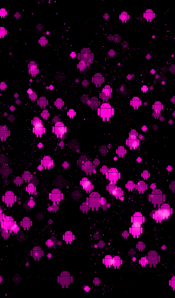 Розовые фигурки Андроида на черном фоне