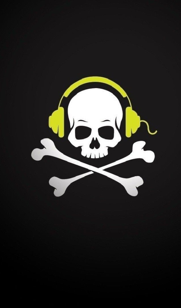 Череп пирата в желтых наушниках