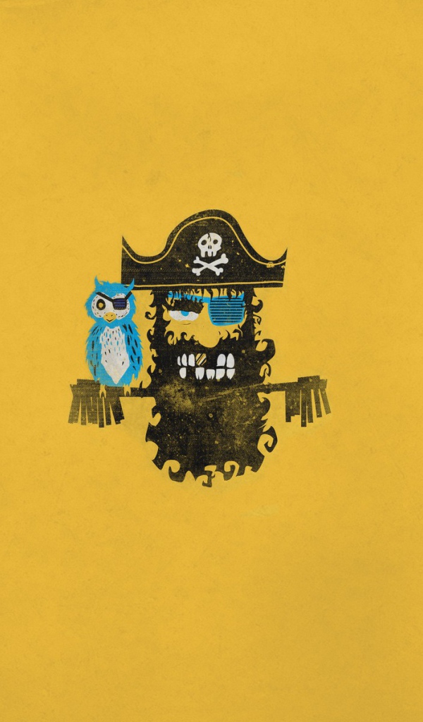 Пират и попугай, желтый фон