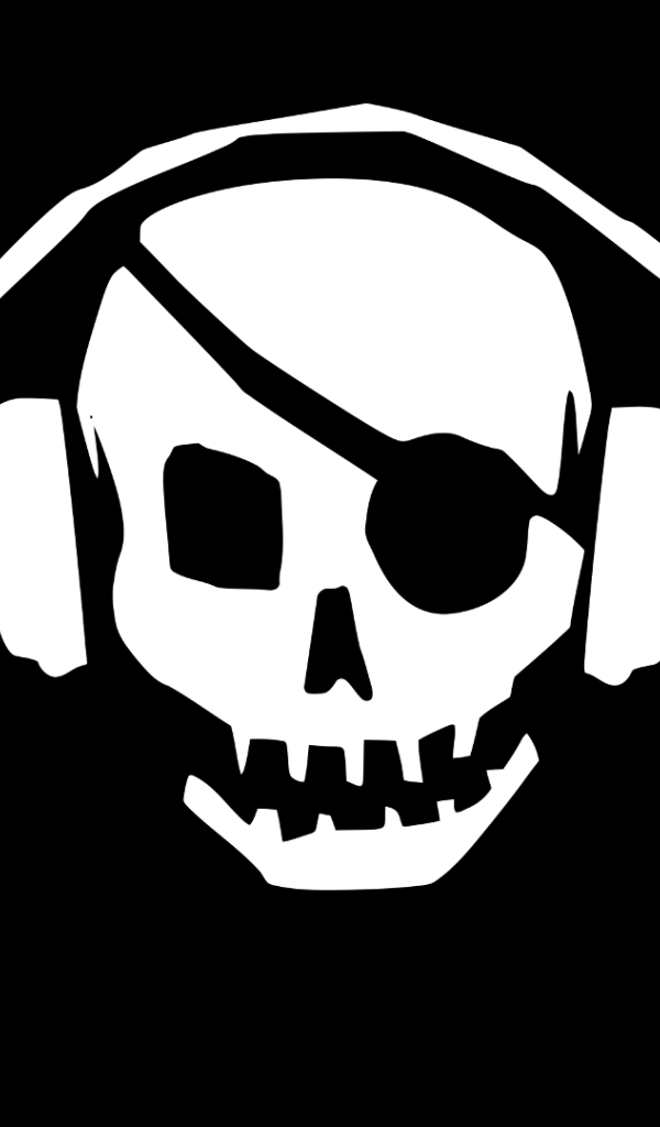 Череп пирата в наушниках, черный фон