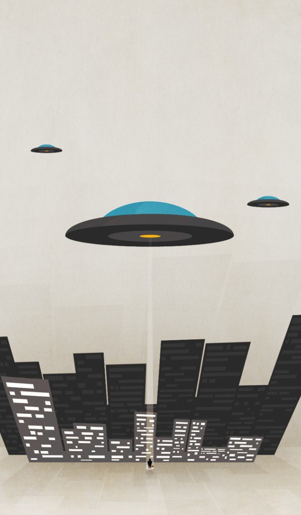 Тарелки НЛО над городом, фон