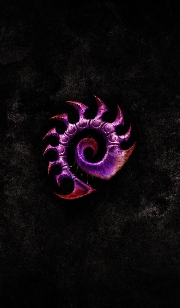 Фиолетовый символ из Starcraft II, черный фон