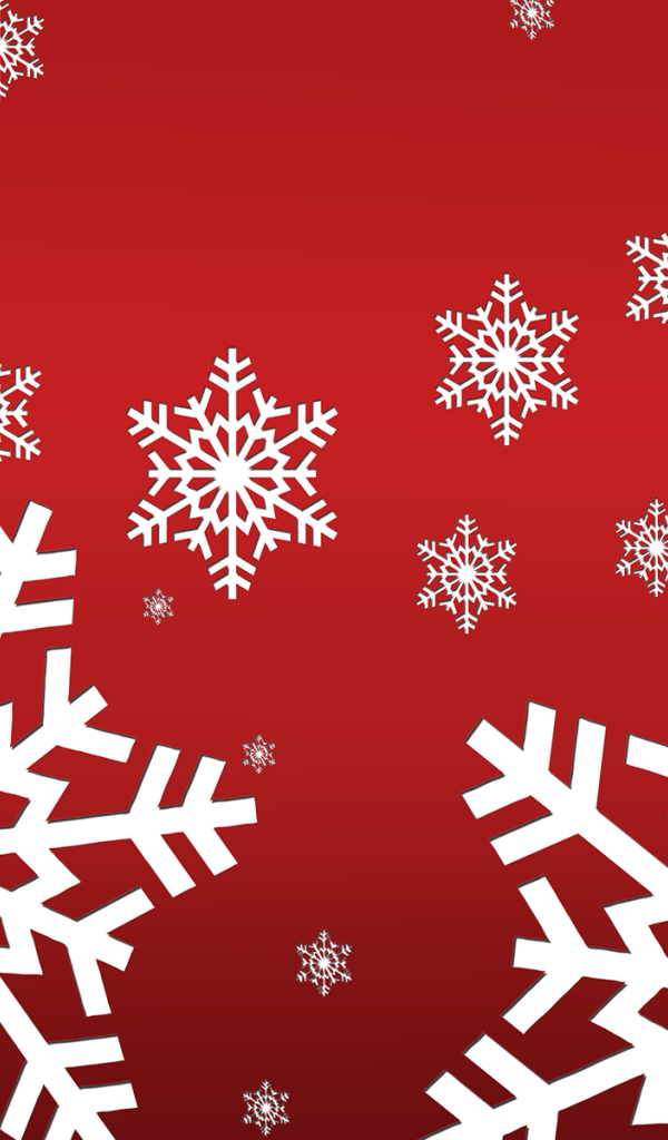 Красный фон с белыми снежинками