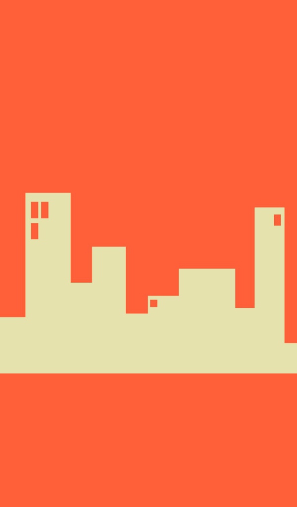 Силуэты зданий, оранжевый фон