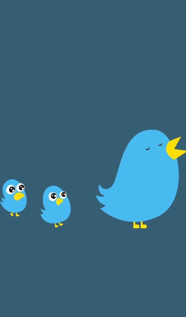 Поющая птичка, синий фон