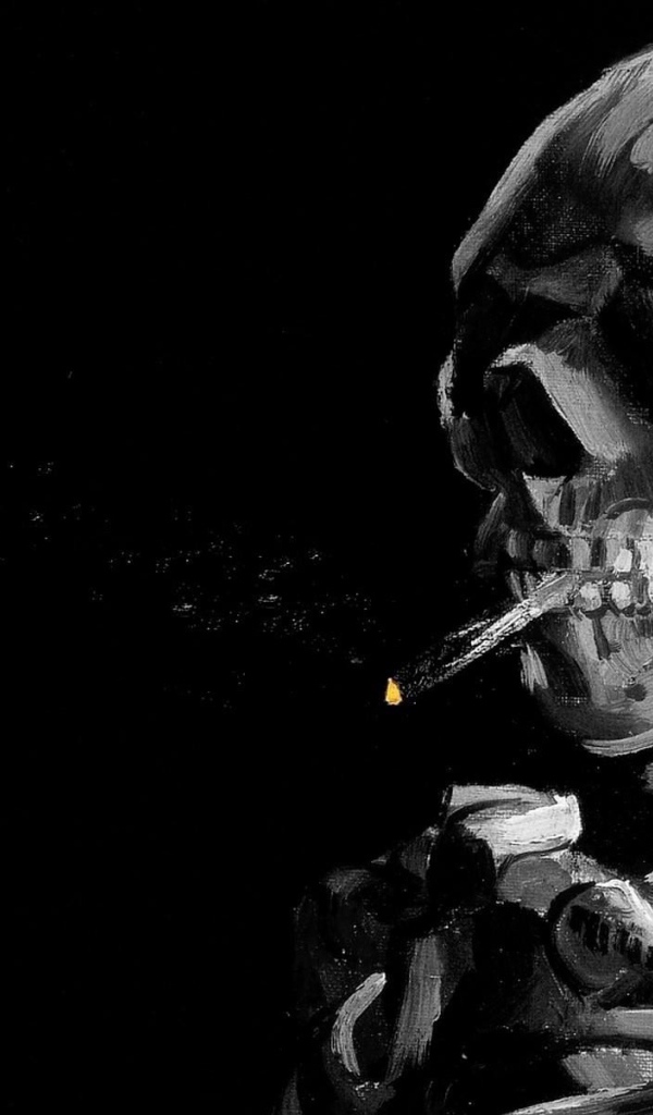 Скелет курильщика на черном фоне