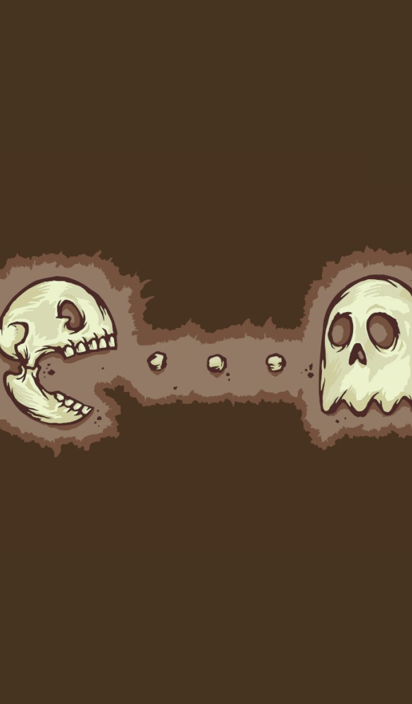 Череп и Пакман, коричневый фон