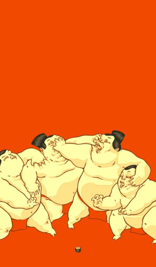 Сумоисты, оранжевый фон