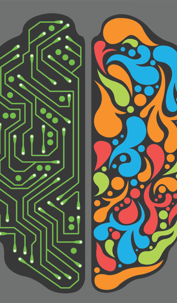 Электронная схема мозга, серый фон