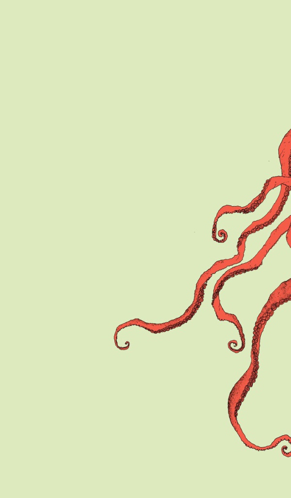 Девушка и красный осьминог, светлый фон