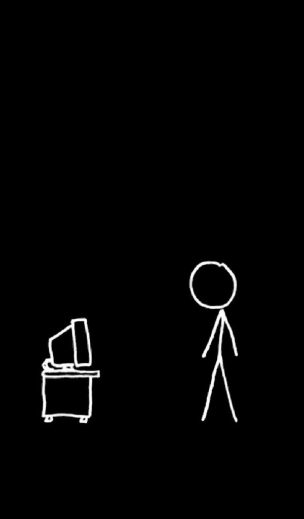 Человек у монитора, черный фон