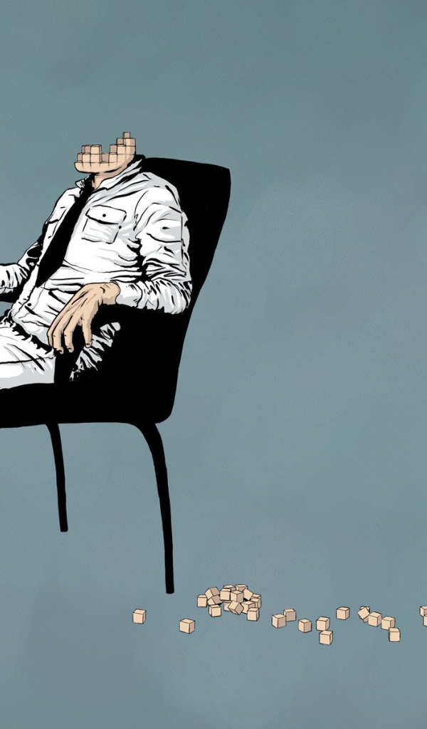 У мужчины рассыпалась голова, голубой фон