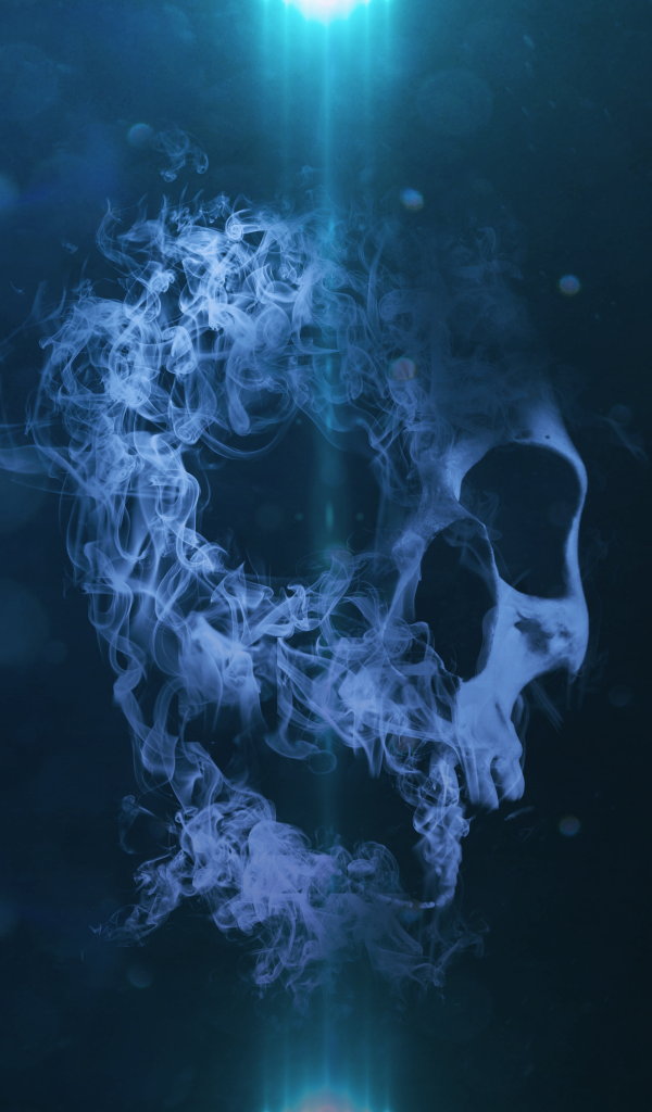 Череп из дыма, синий фон