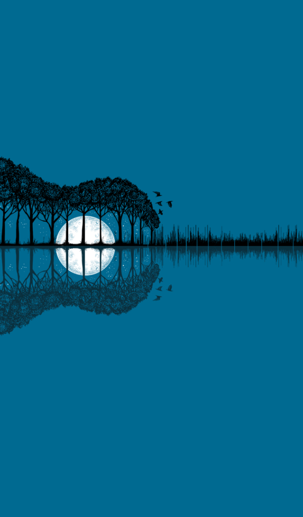 Деревья и дома в форме гитары