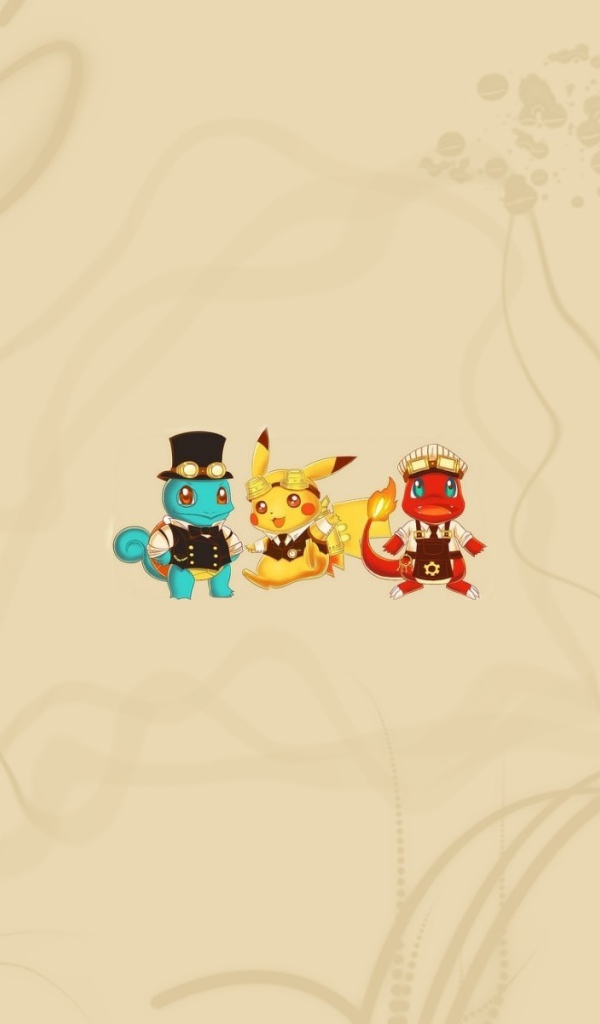 Трио покемонов, бежевый фон