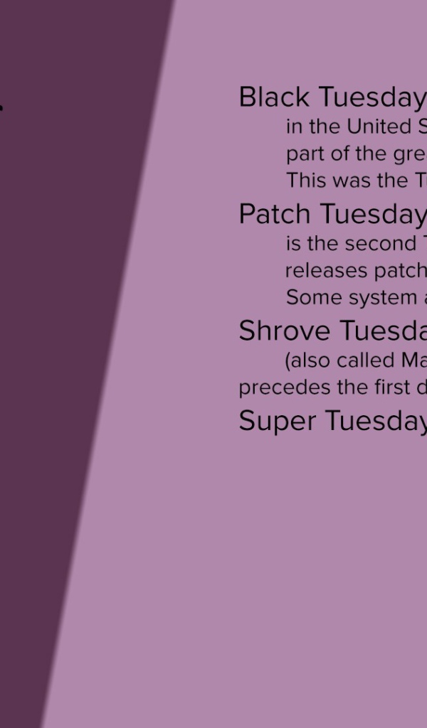 Описание вторника на английском языке