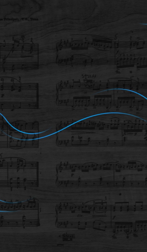 Волны музыки пианино на фоне нот