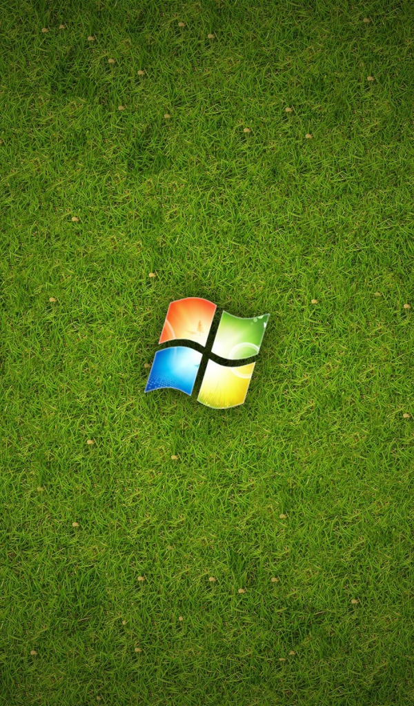 Логотип Windows 10 на зеленом газоне