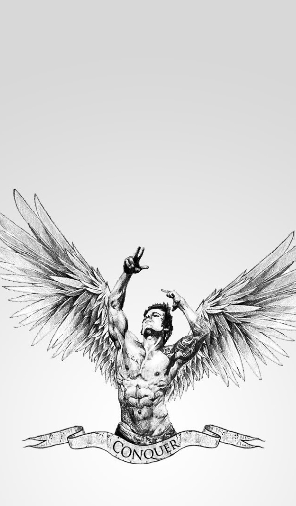 Zyzz с крыльями, серый фон