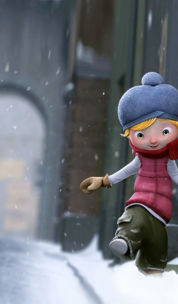 Девочка идет по снегу, мультфильм