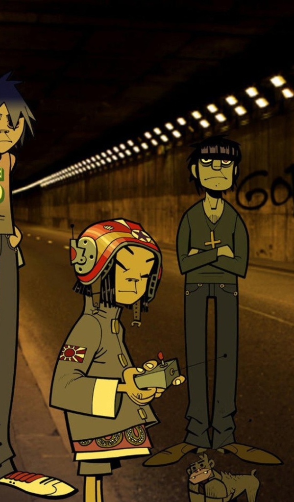 Герои мультфильма Gorillaz в тоннеле