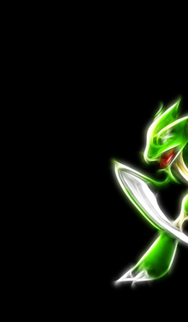 Зеленый покемон Фракталиус на черном фоне
