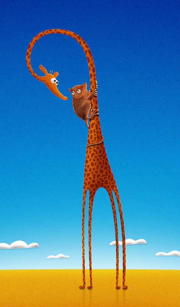 Лемур на шее жирафа, мультфильм