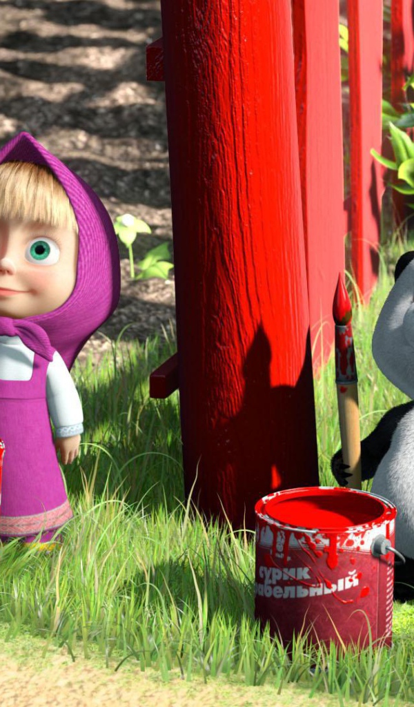 Маша красит забор, мультфильм Маша и медведь