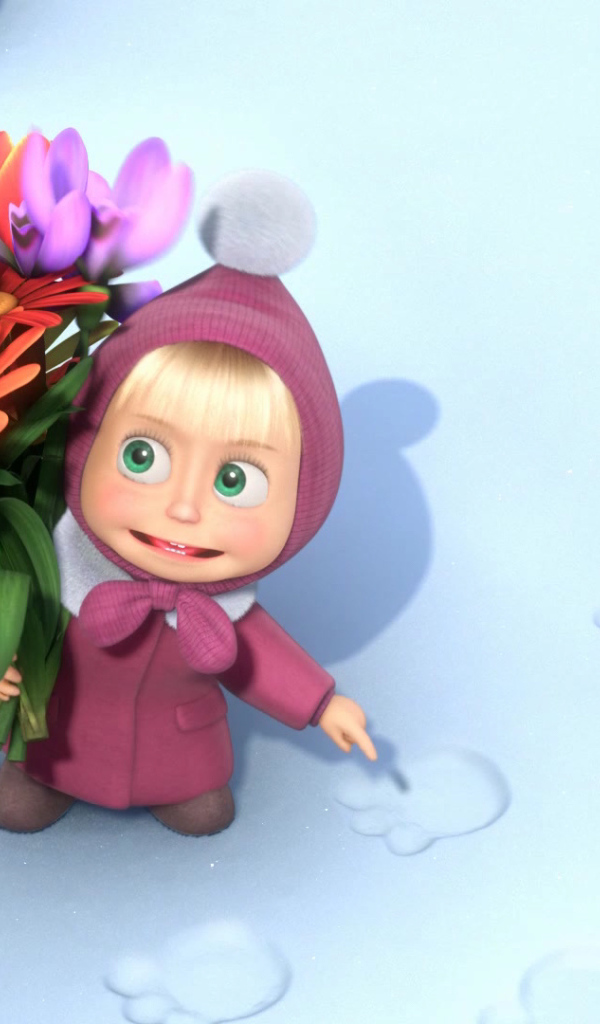 Маша с букетом цветов, мультфильм Маша и медведь