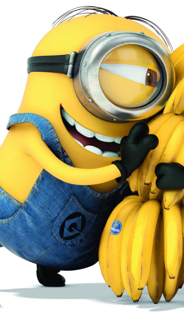 Миньон обнимается с бананами