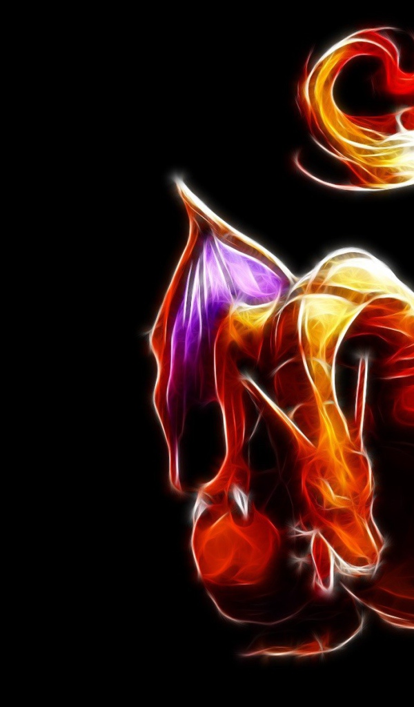 Огненный покемон Шаризард на черном фоне