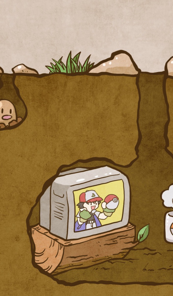 Покемон смотрит телевизор под землей