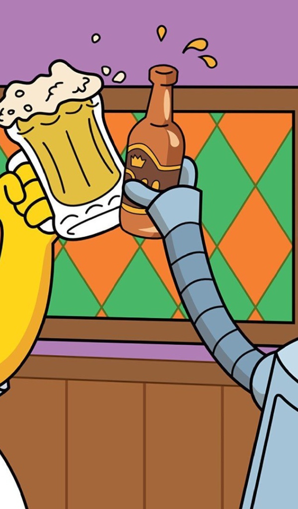 Симпсон и Бендер пьют пиво