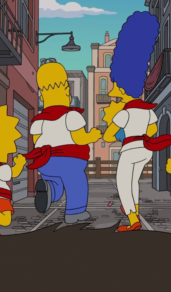 Симпсоны убегают от быка