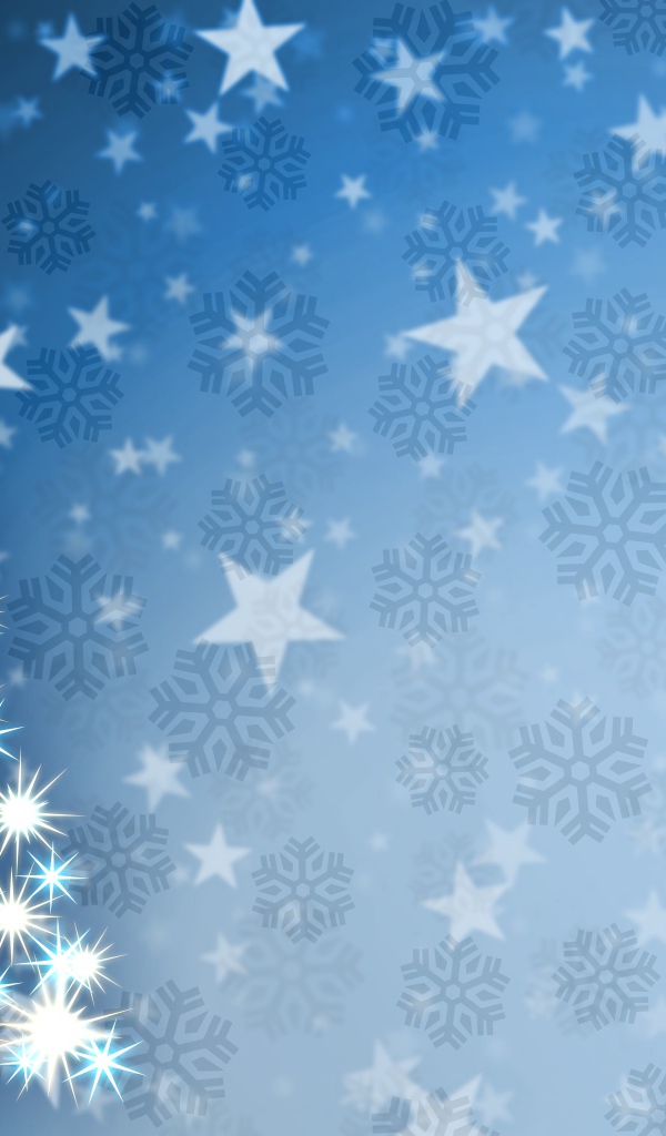 Елка на фоне звезд и снежинок