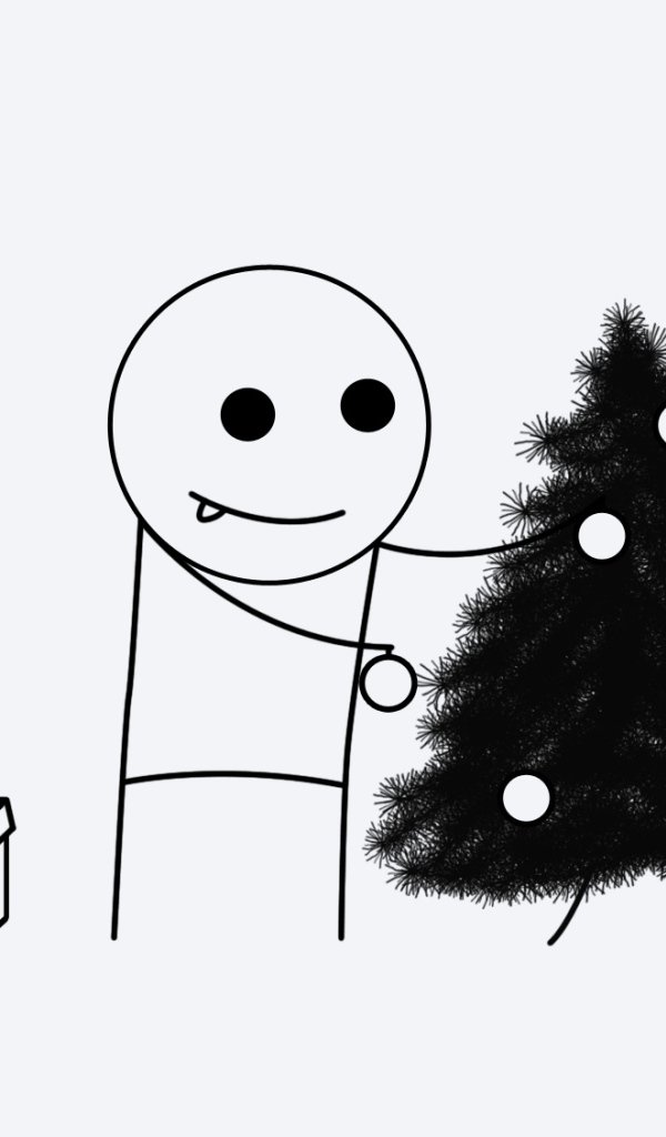 Нарисованный человек украшает елку