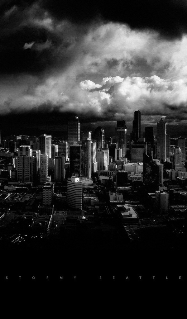 Черно белое фото города Сиэтл