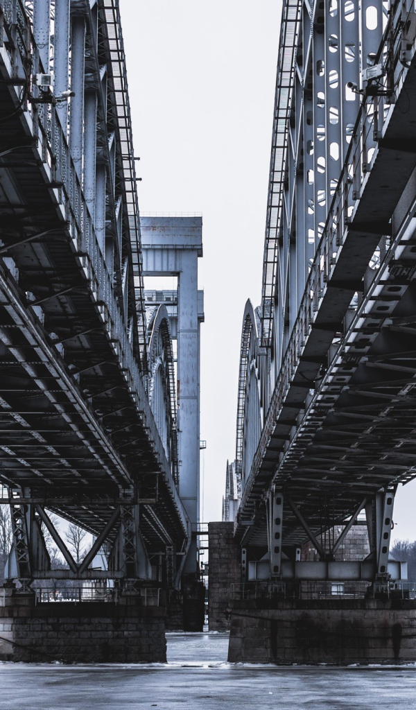 Двойной мост через реку в городе