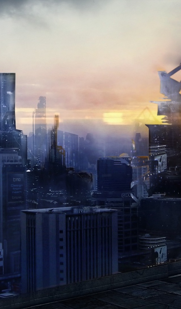 Девушка с шариком смотрит на большой город