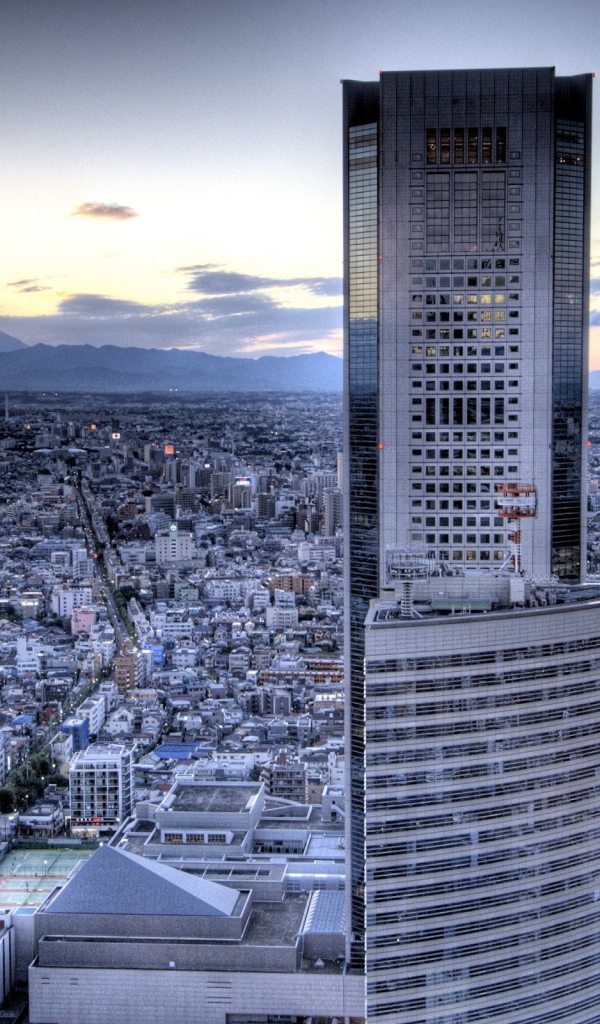 Небоскреб на фоне пригорода, фото HDR