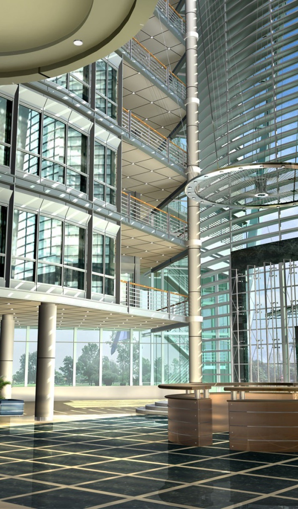 Интерьер холла стеклянного здания