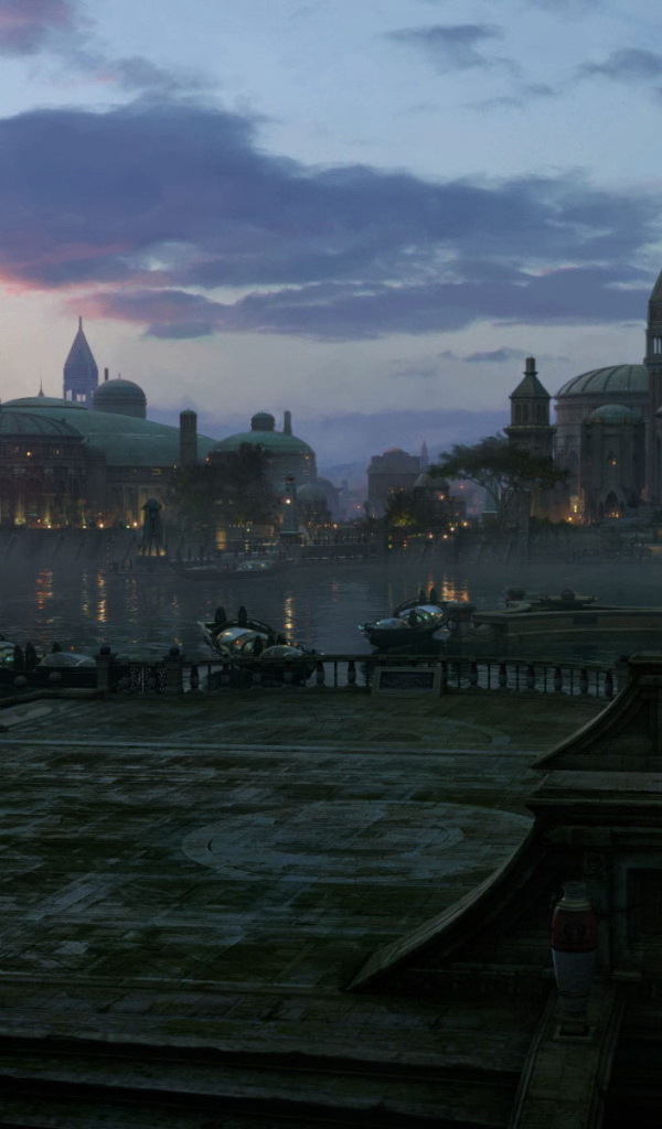 Крыша здания в вечернем городе