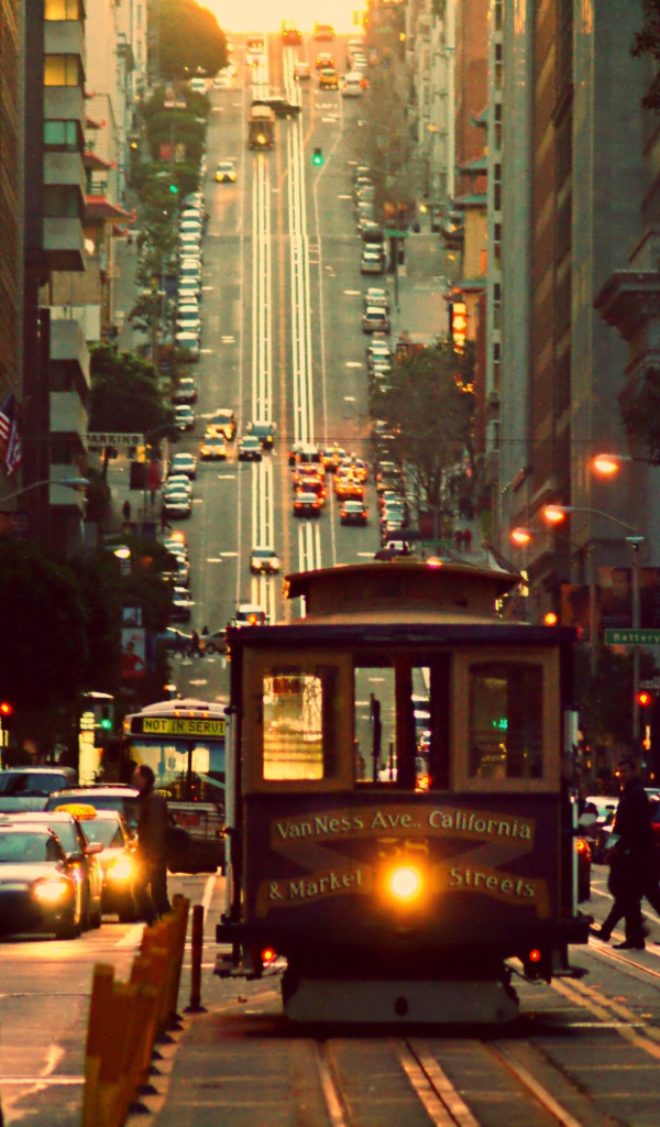 Tram on a street in San Francisco