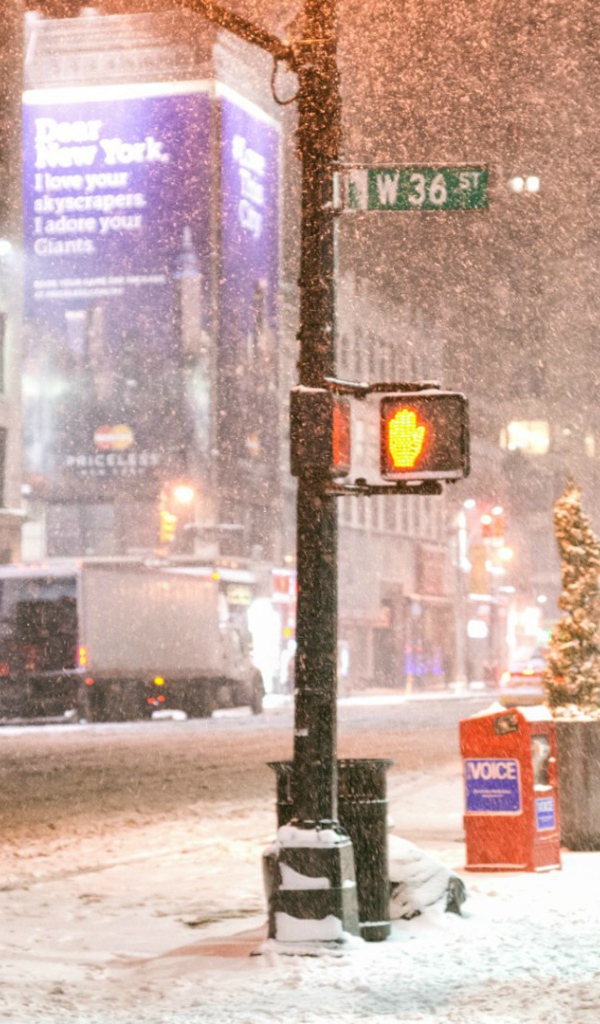 Зимний снегопад в Нью-Йорке