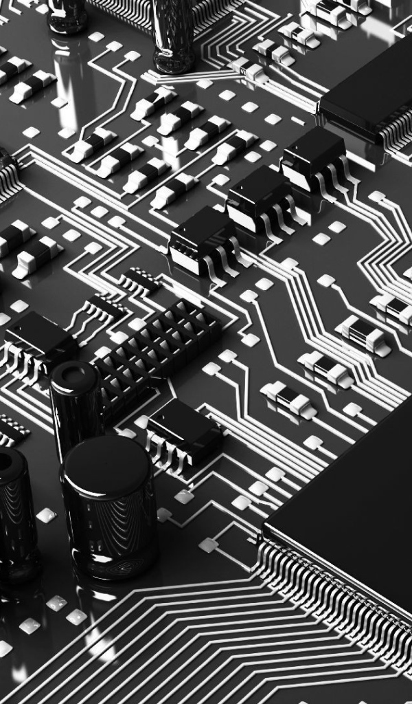 Черно белое фото компьютерной микросхемы