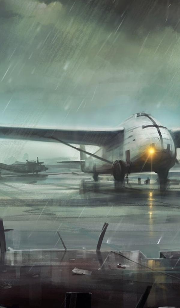 Самолеты в аэропорту во время непогоды