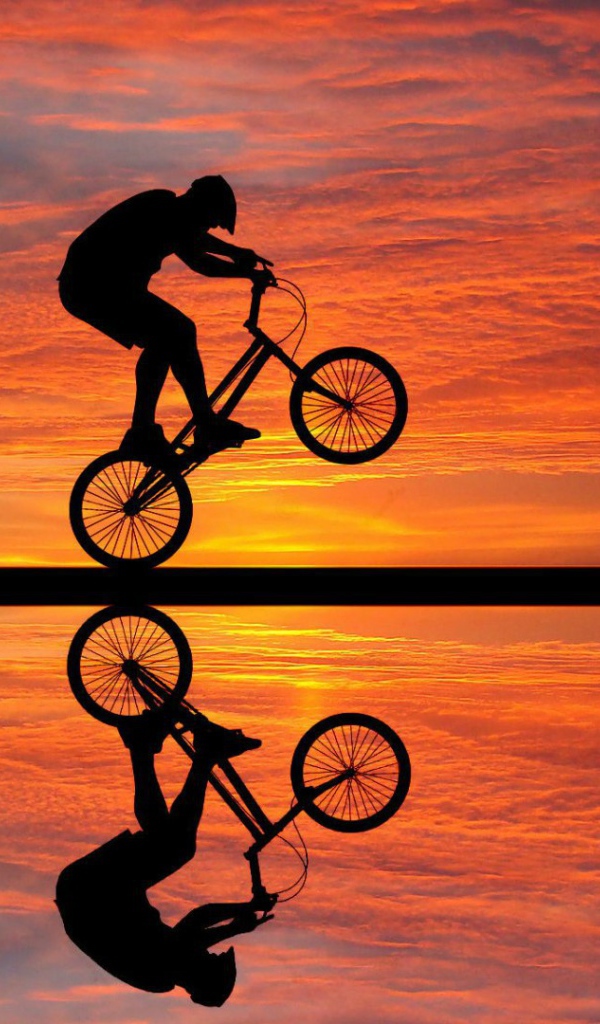 Езда на велосипеде на фоне заката