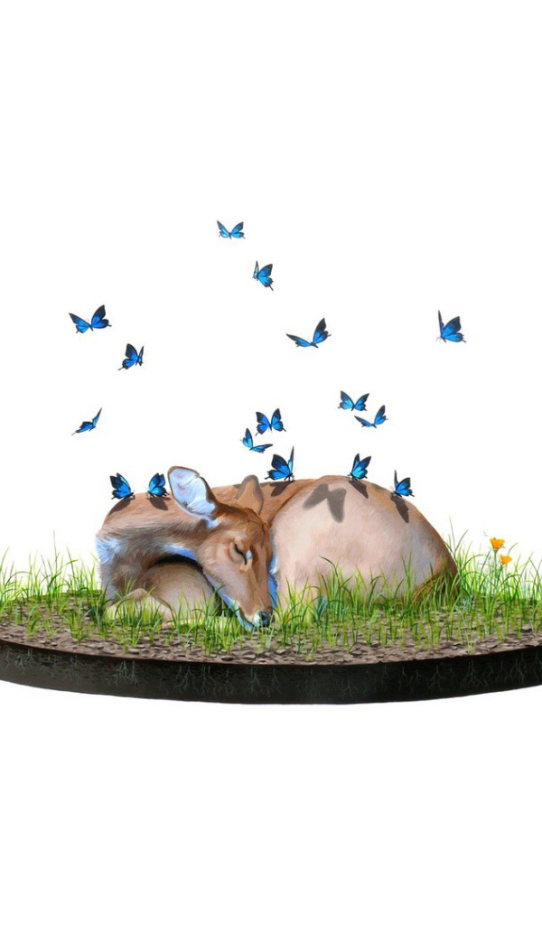 Голубые бабочки на олене