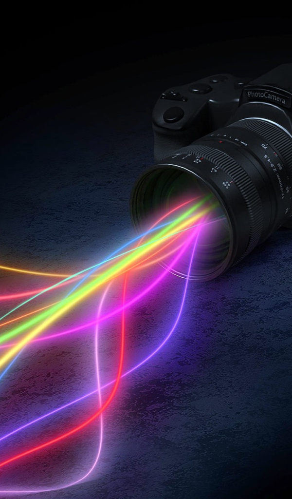 Цветные волны из объектива фотоаппарата